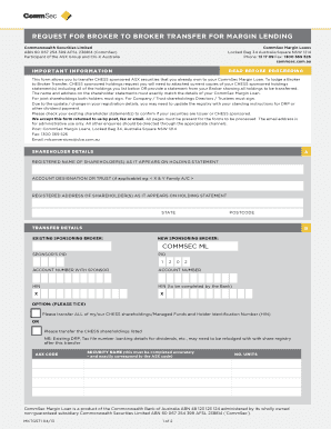 Request for Broker to Broker Transfer for Margin Lending