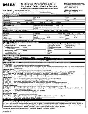 Aetna Precertification Notification for Tocilizumab