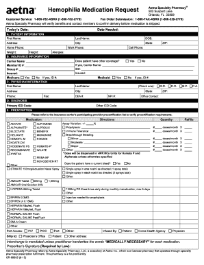 Aetna Specialty Pharmacy Hemophilia Medication Request