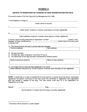Advice to Registrar of Change of Dog Registration Details