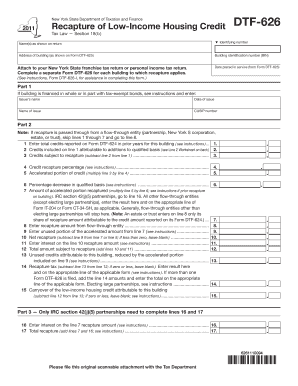 New York Low-Income Housing Credit Recapture Form DTF-626