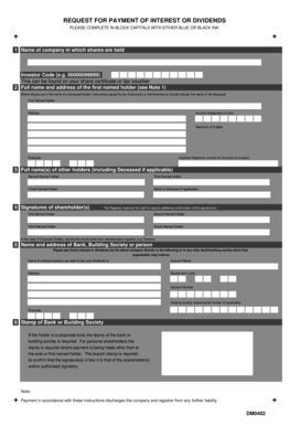 Request for Payment of Interest or Dividends