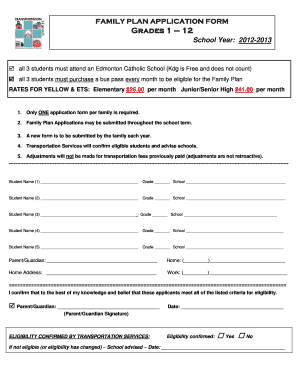 Family Plan Application Form