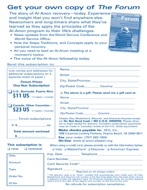 Al-Anon Forum Subscription Form