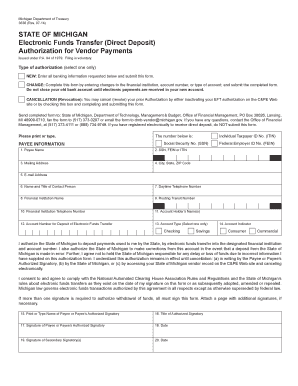 Michigan Electronic Funds Transfer Authorization