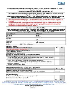 Insulin Degludec Screening Checklist