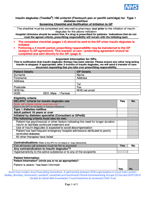Insulin Degludec Screening Checklist and Notification
