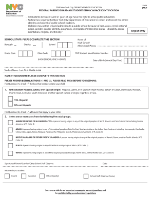 New York City Student Ethnic & Race Identification Form