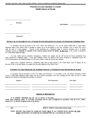 Notice, Consent, and Order of Reference – Magistrate Judge Jurisdiction