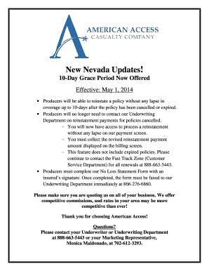 Nevada 10-Day Grace Period - American Access Casualty Company