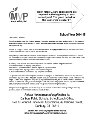 Danbury Public Schools Meal Value Plan Application