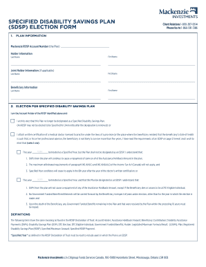 Specified Disability Savings Plan Election Form