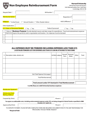 Harvard University Non-Employee Reimbursement Form