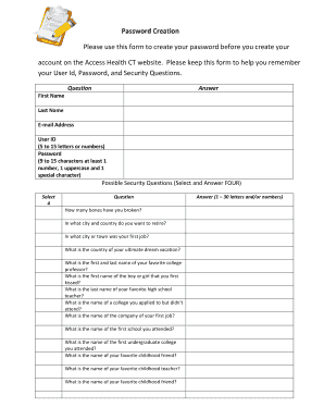 Access Health CT Password Creation Form