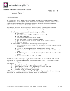 IU Health Standing Orders Form