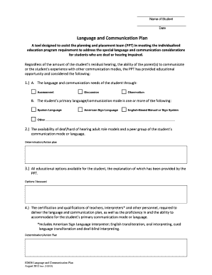 Language and Communication Plan for Deaf or Hearing Impaired Students
