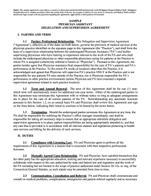 Physician Assistant Delegation and Supervision Agreement