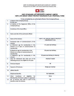 HDFC Life Group Credit Protect Insurance Proposal Form