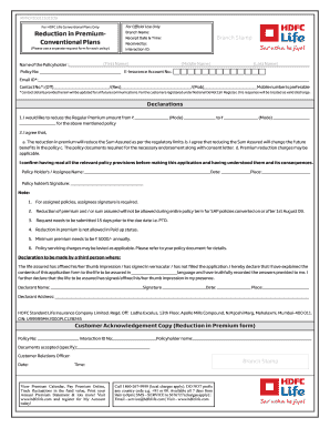 HDFC Life Premium Reduction Form