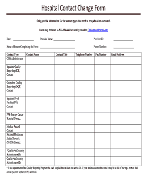 Hospital Contact Change Form