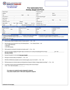 Prior Authorization Form for Aranesp, Epogen, and Procrit