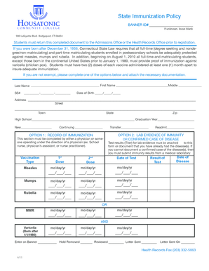 Connecticut State Immunization Policy Form