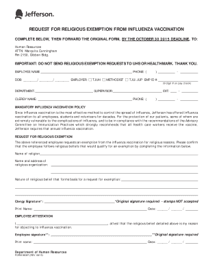 Request for Religious Exemption from Influenza Vaccination