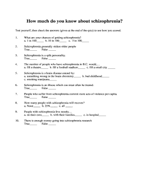Schizophrenia Quiz