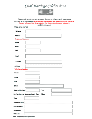 Civil Marriage Celebration Form