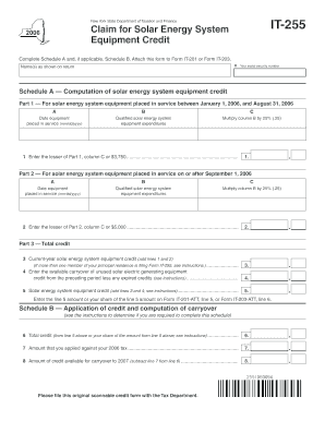 New York Solar Energy System Equipment Credit Form IT-255