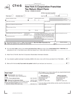 New York S Corporation Franchise Tax Return Short Form
