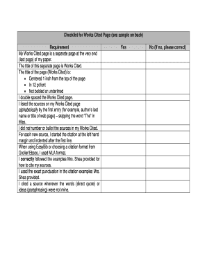 MLA Works Cited Checklist