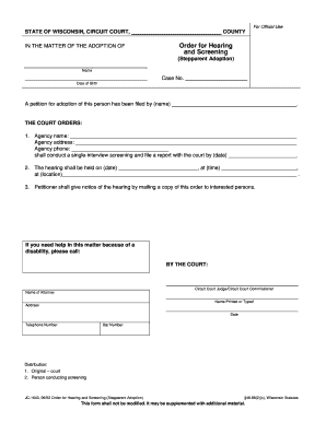 Order for Hearing and Screening (Stepparent Adoption)
