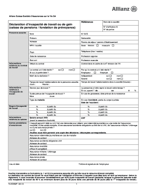 Déclaration d’incapacité de travail ou de gain