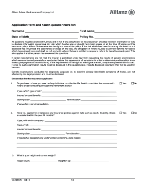 Allianz Suisse Life Insurance Application Form