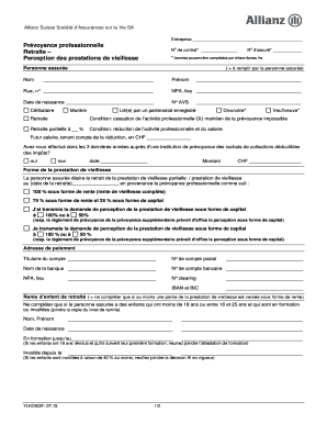 Formulaire de retrait de la prévoyance professionnelle