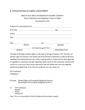 Michigan Student Transfer of Rights Form