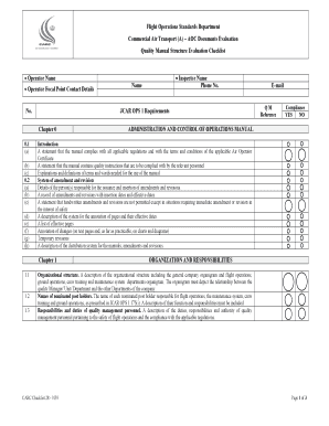 AOC Quality Manual Structure Evaluation Checklist