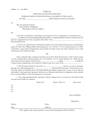 Application for Final Payment of Provident Fund