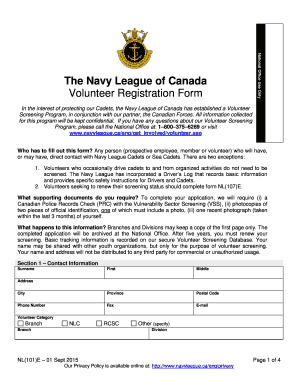 Navy League of Canada Volunteer Registration Form
