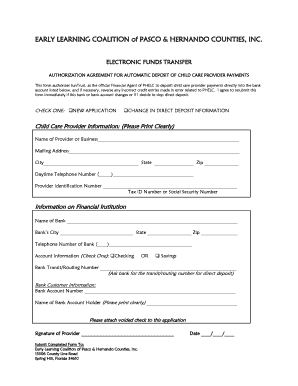 Child Care Provider Direct Deposit Authorization