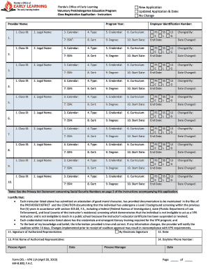 Florida VPK Class Registration Application