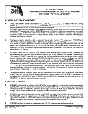Florida Voluntary Prekindergarten Education Program Agreement