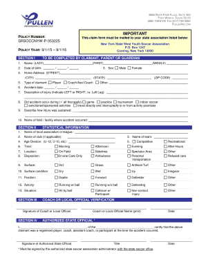 New York State West Youth Soccer Accident Medical Claim Form