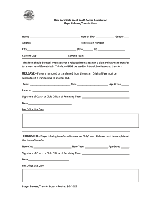 New York State Youth Soccer Player Release/Transfer Form