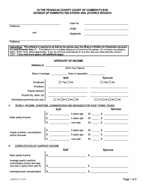 Affidavit of Income for Dissolution of Marriage