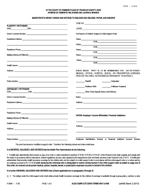 Ohio Child Support Health Insurance Order