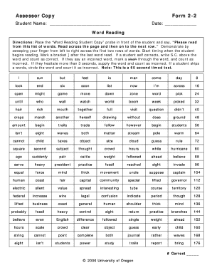 Word Reading Assessment Form