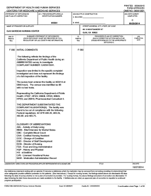 Statement of Deficiencies and Plan of Correction