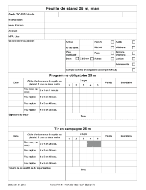Feuille de stand 25 m